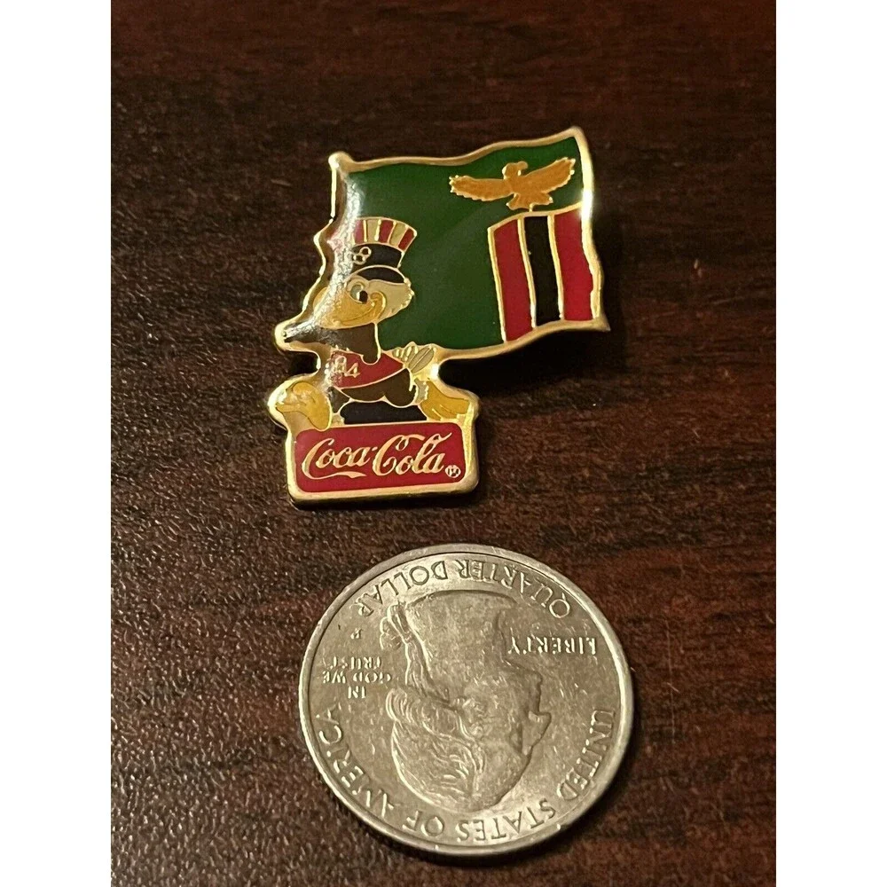 Vintage 1984 Los Angeles Olympics Coca Cola Sam Eagle‎ Zambia Flag Lapel Pin